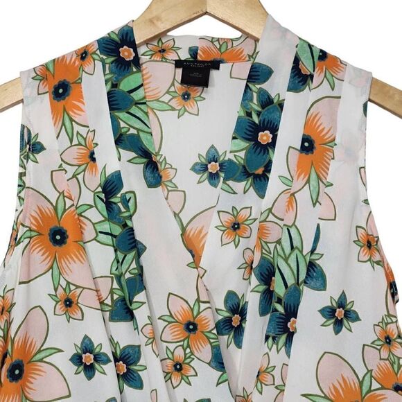 Ann Taylor Factory pleated faux wrap sleeveless floral blouse top Size XS - Picture 2 of 5